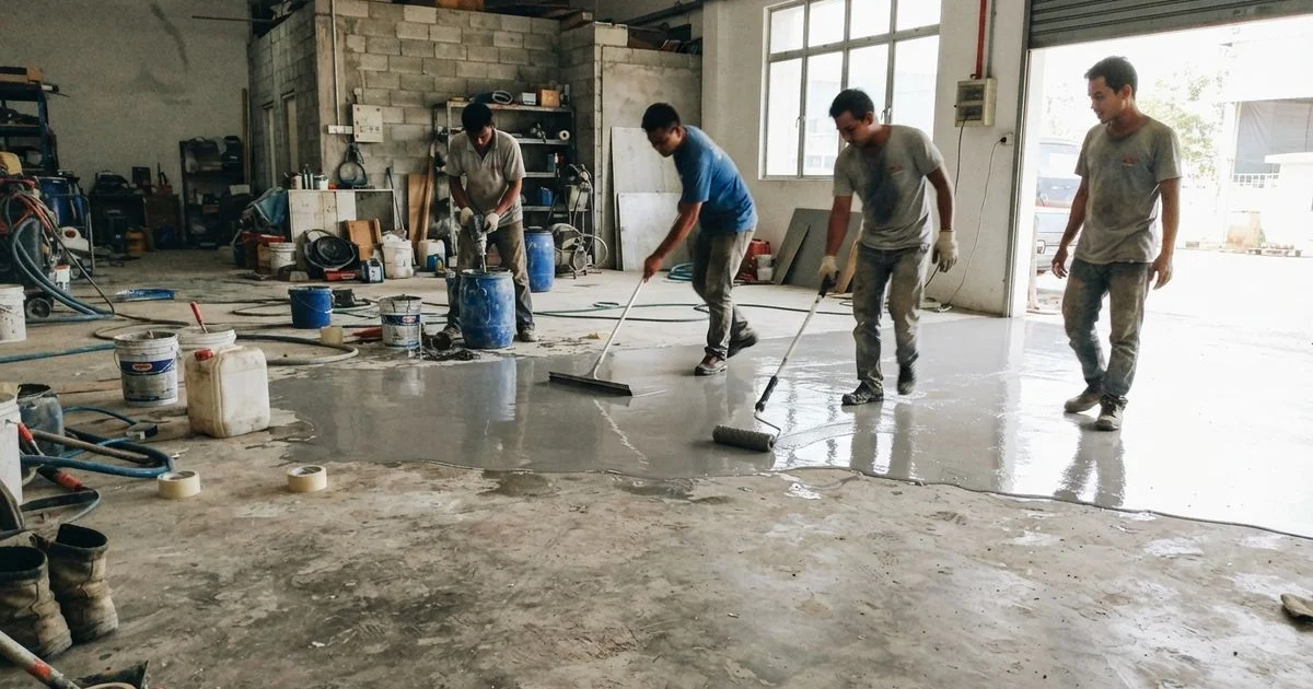 How epoxy flooring is installed: surface prep, coating and cure time